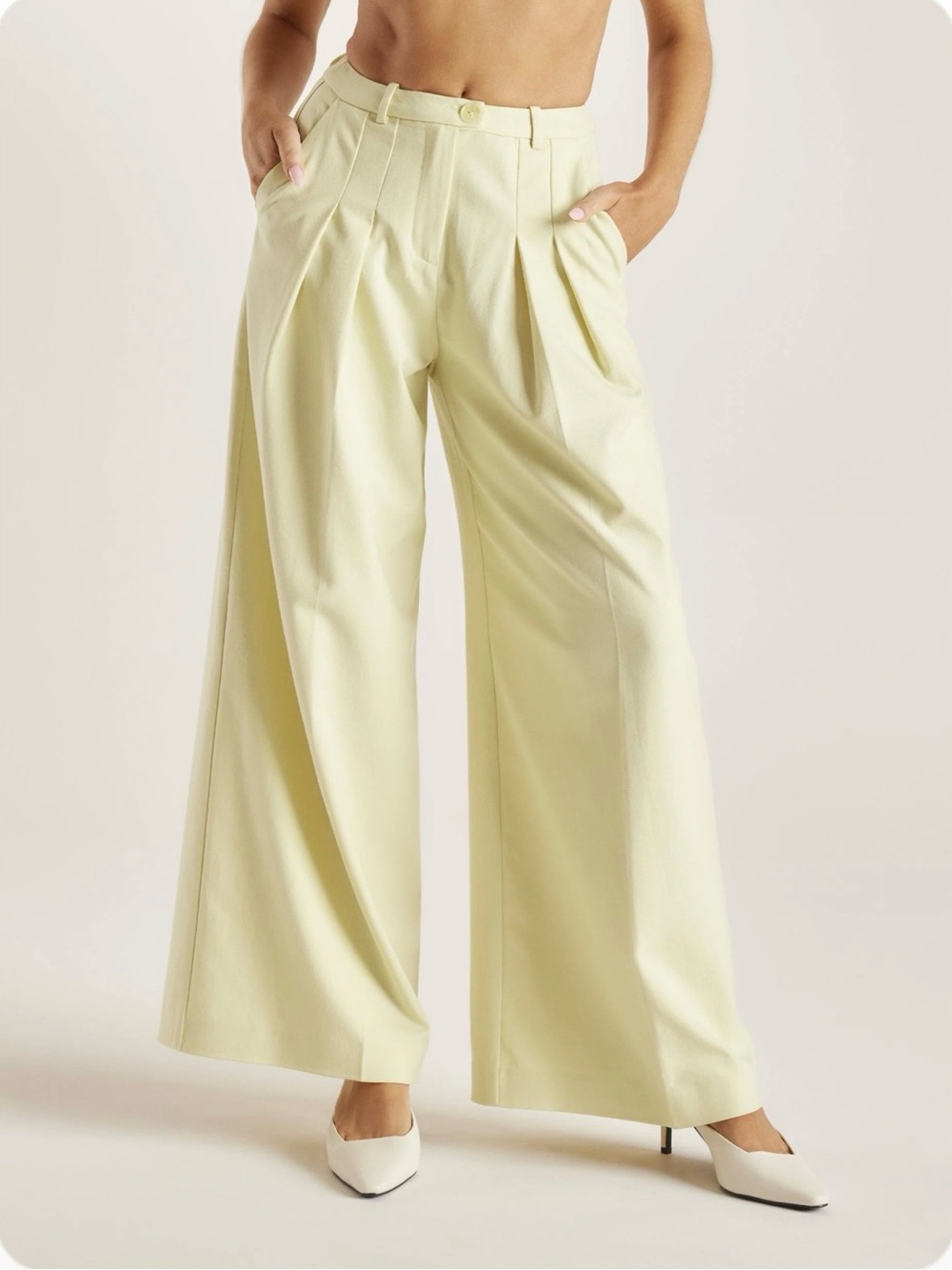 Lounge High-Rise Wide-Leg Trousers in Pale Lemon Size 4 NWT